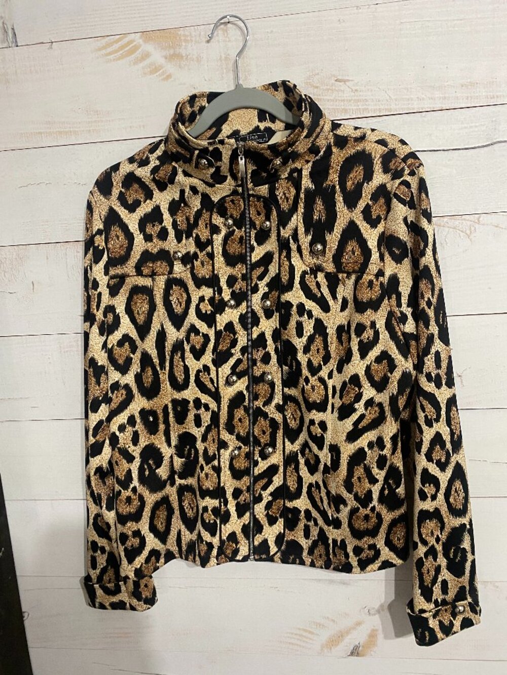 Lisa International Leopard Animal Print Zip Front Jacket Size M